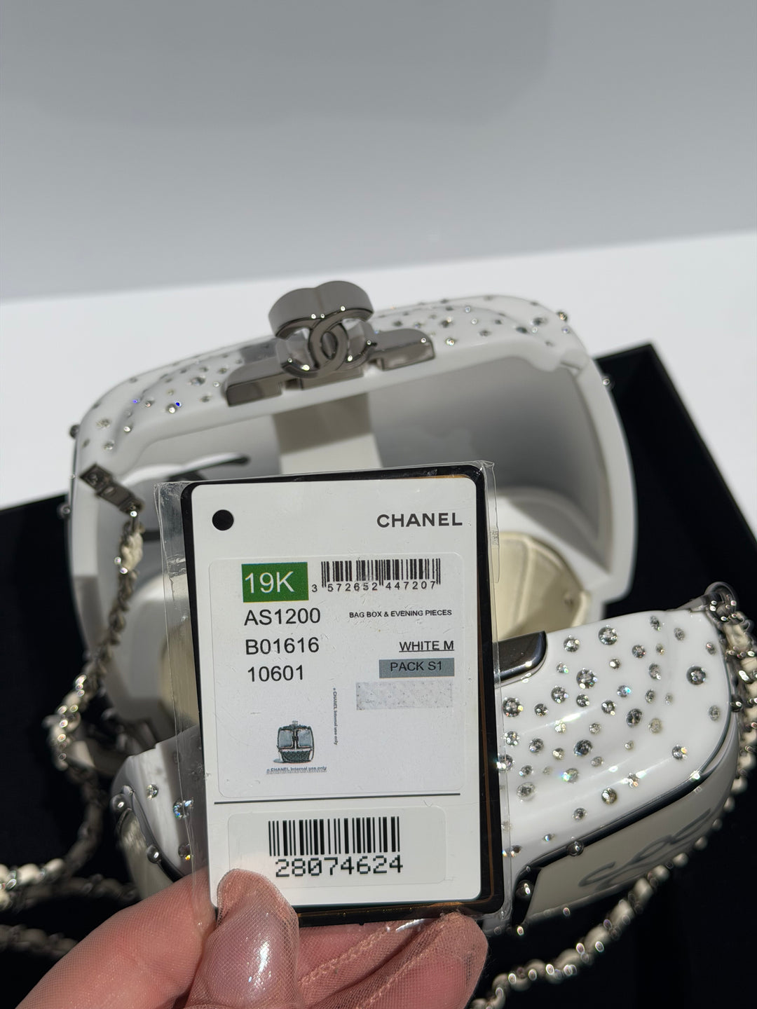 Chanel Ski Gondola Swarovski Minaudière White Silver Hardware 2019