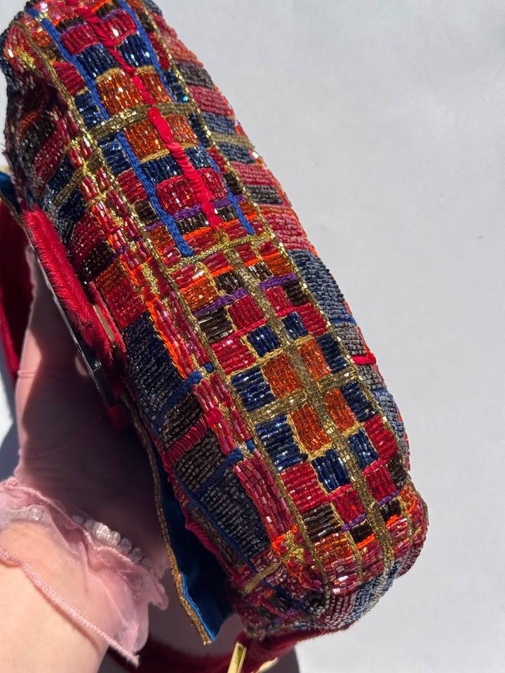 Fendi 1997 Vintage Beaded Ponyhair Baguette