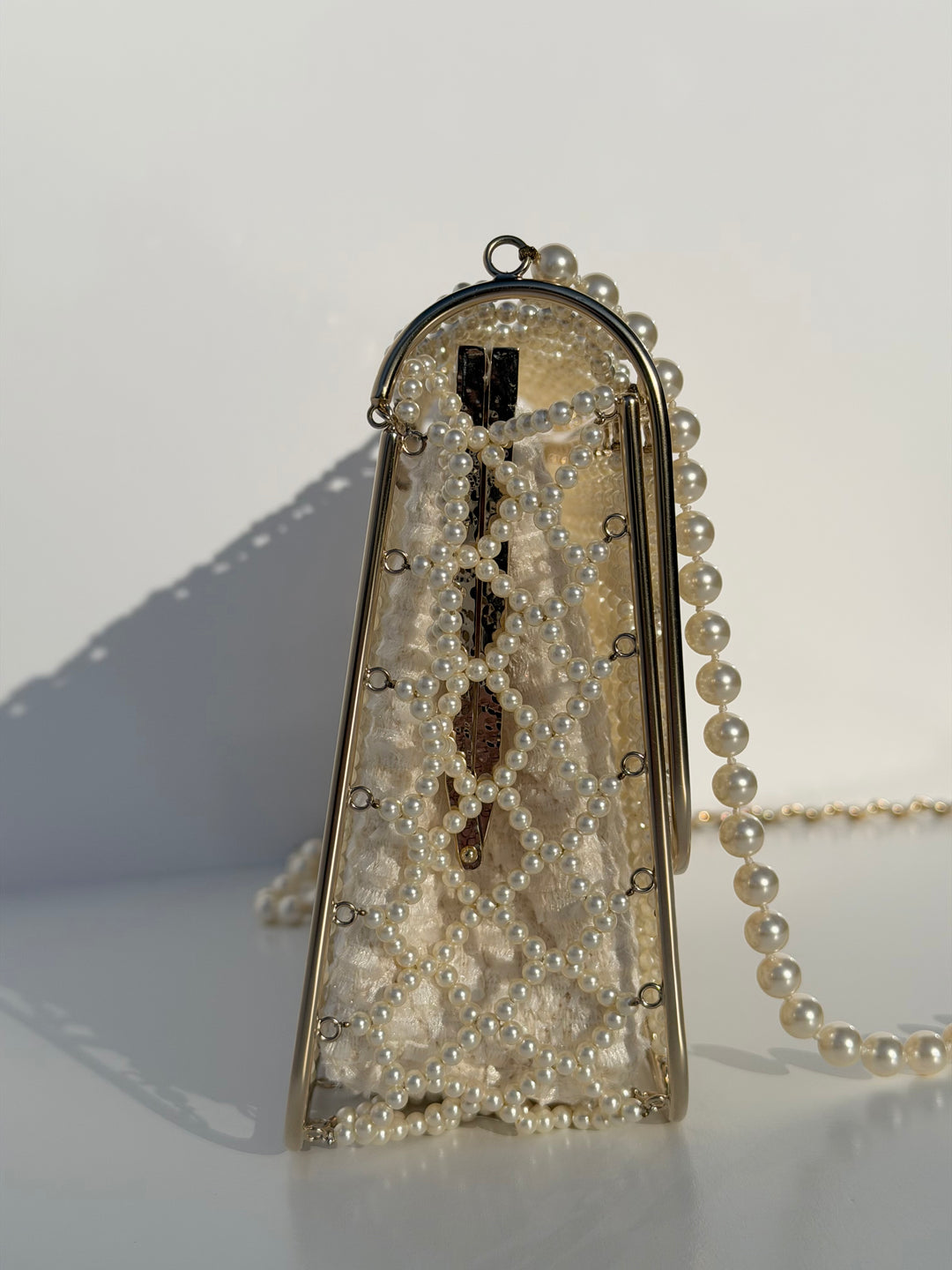 Chanel 2014 Pearl Embellished Caged Flap Minaudière Bag