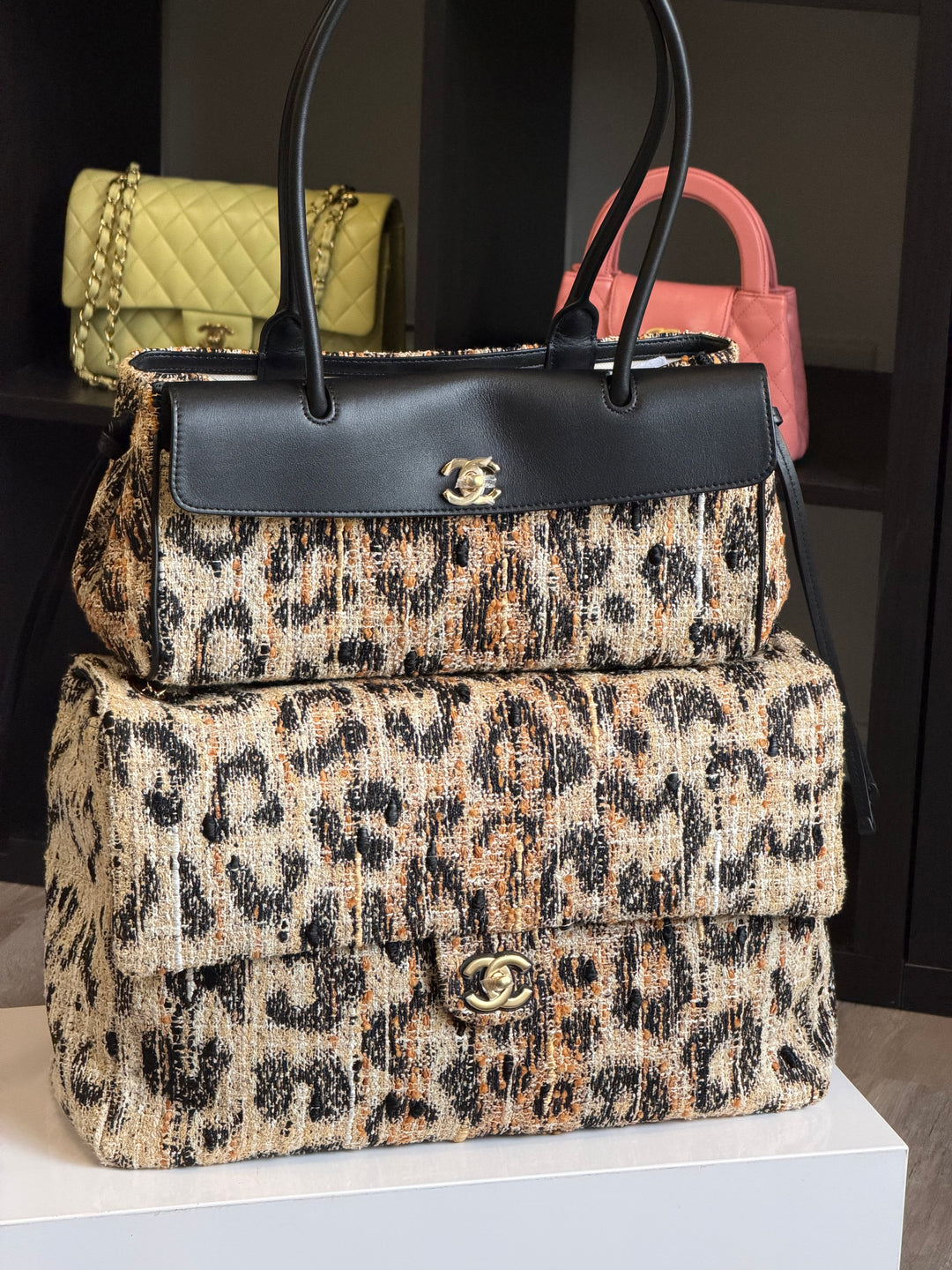 Chanel Small Shopping Bag Brown Black & White Leopard Tweed & Calfskin Gold Tone Hardware 2026