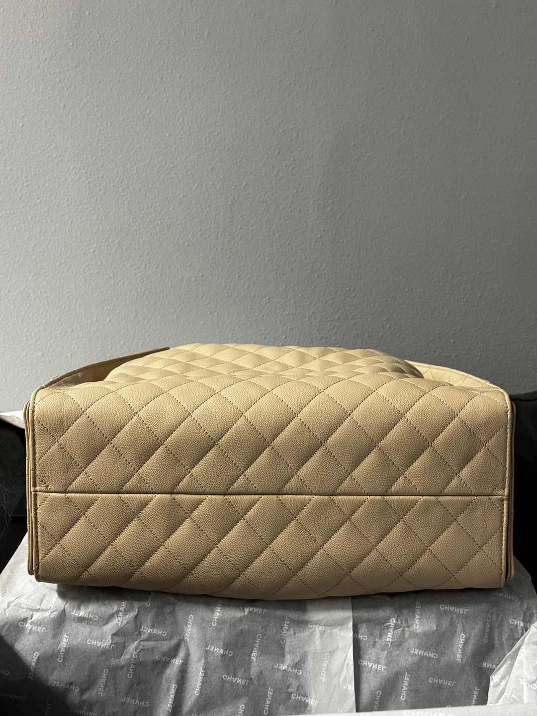 Chanel 25 Light Beige Medium Caviar Hobo Bag