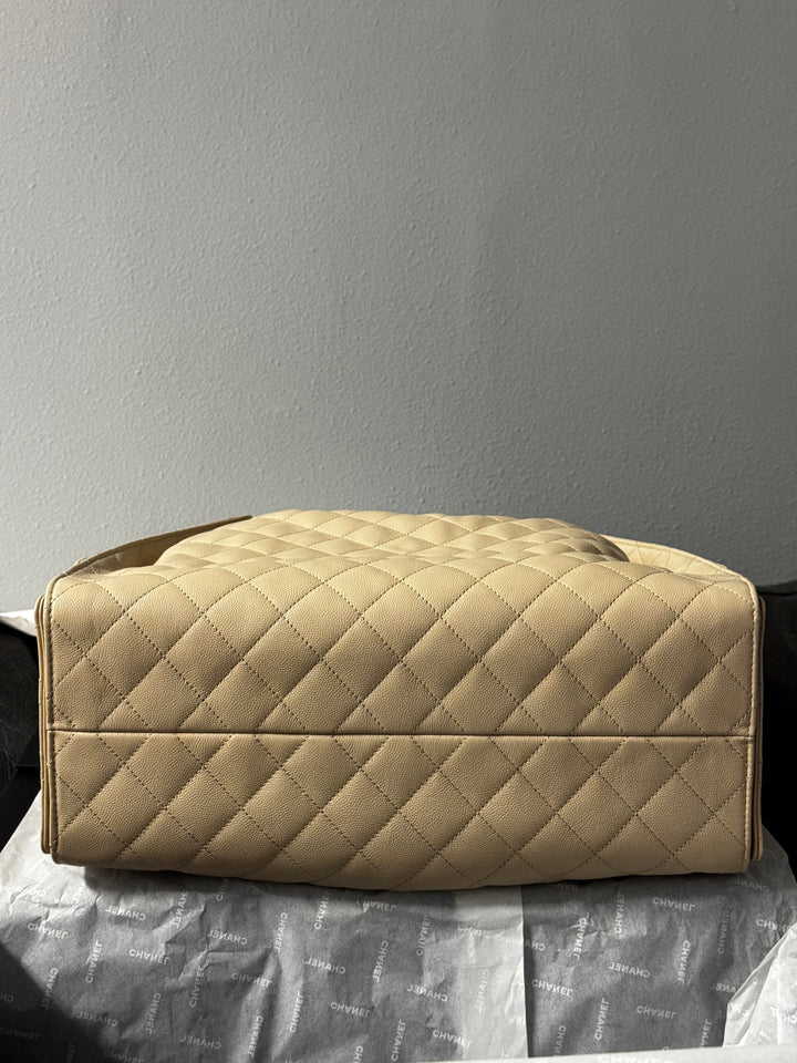 Chanel 25 Light Beige Medium Caviar Hobo Bag