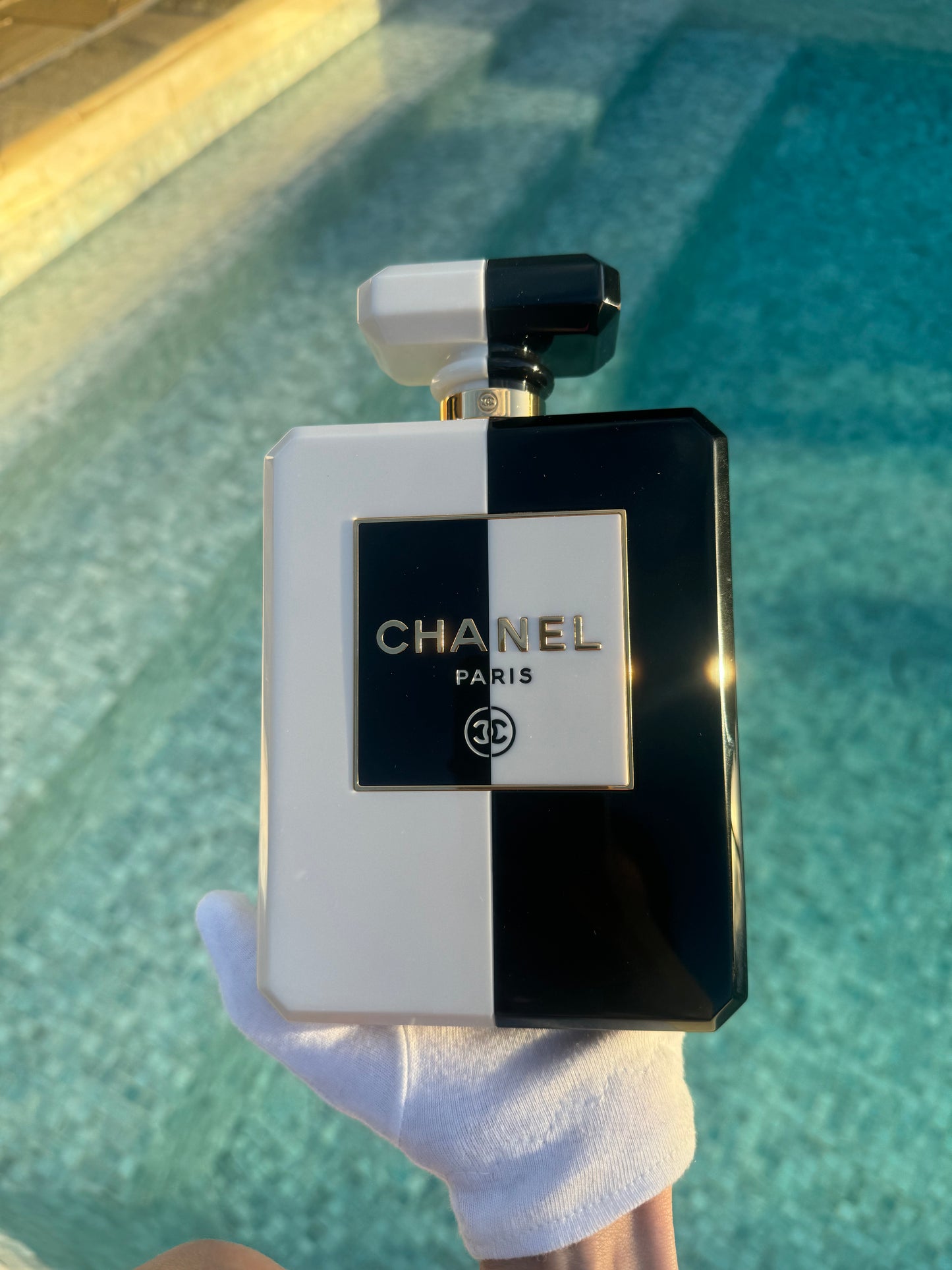 Chanel Black & White Acrylic Plexiglass Perfume Bottle Minaudière