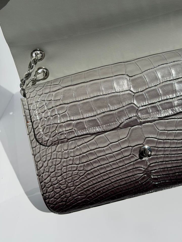 Chanel Jumbo Flap Grey & Black Ombre Alligator Silver Hardware 2015