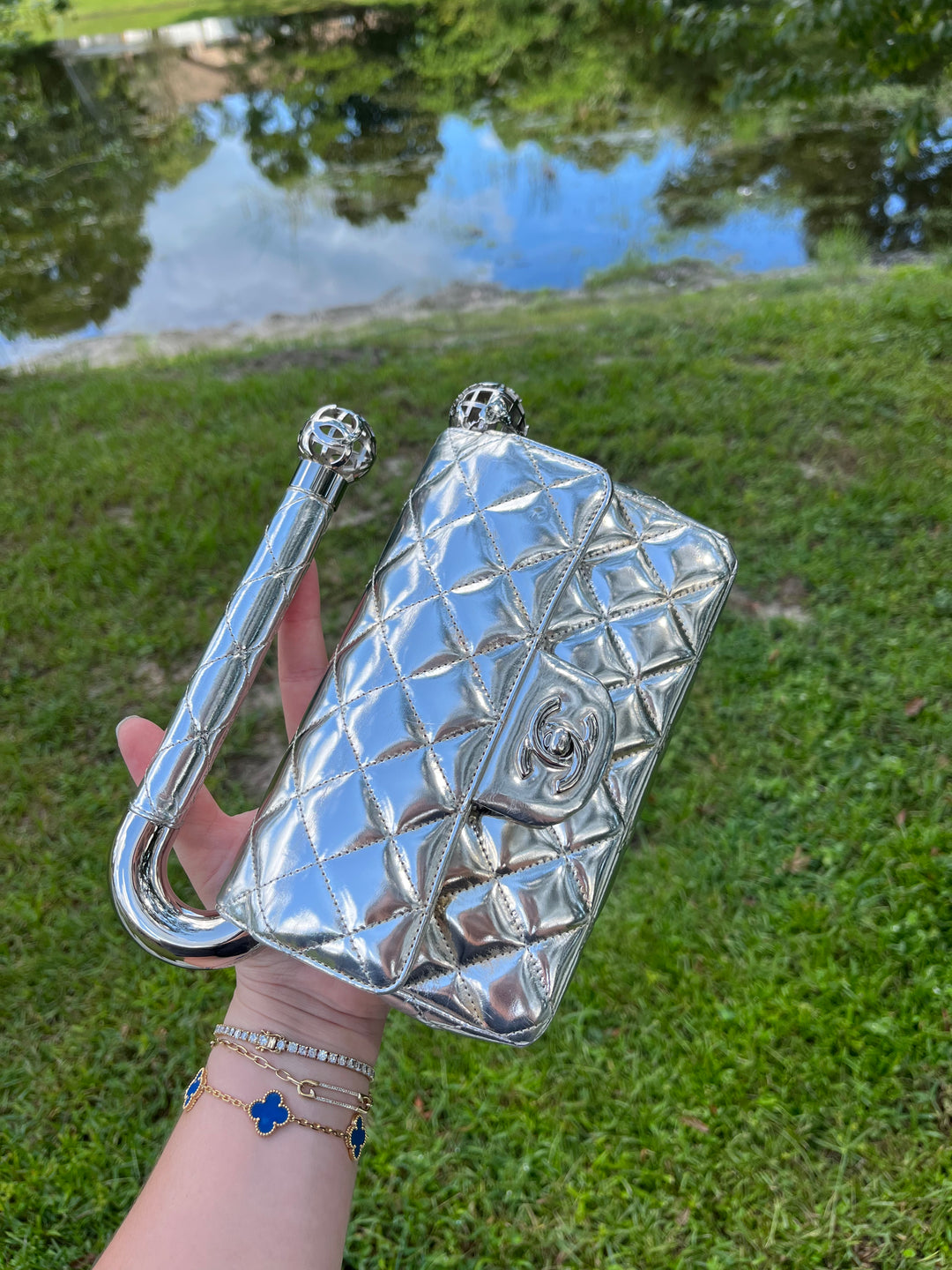 Chanel Around The World Silver Clutch Bag