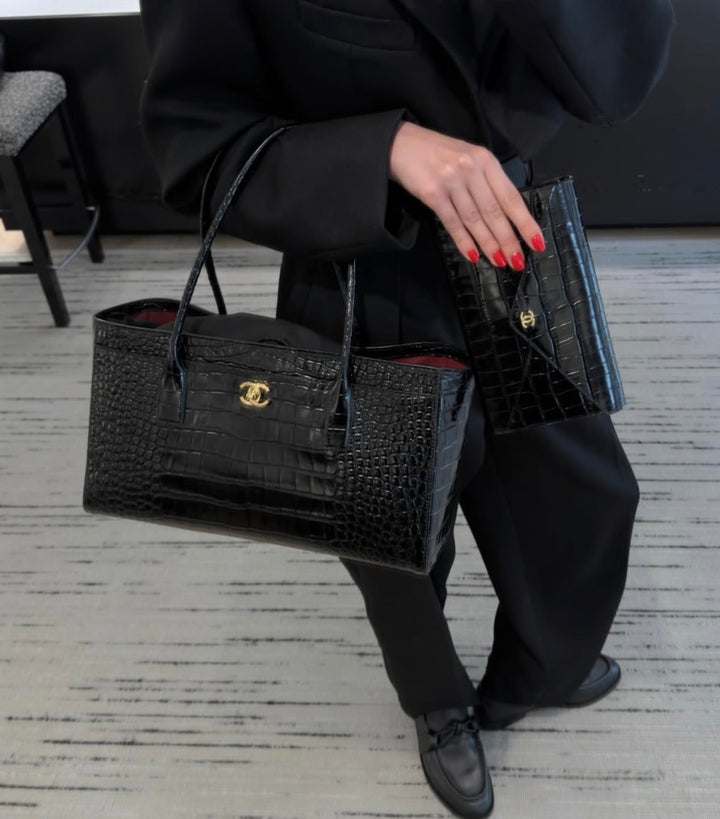 Chanel Small Shopping Bag Crocodile Embossed Calfskin Black 2026