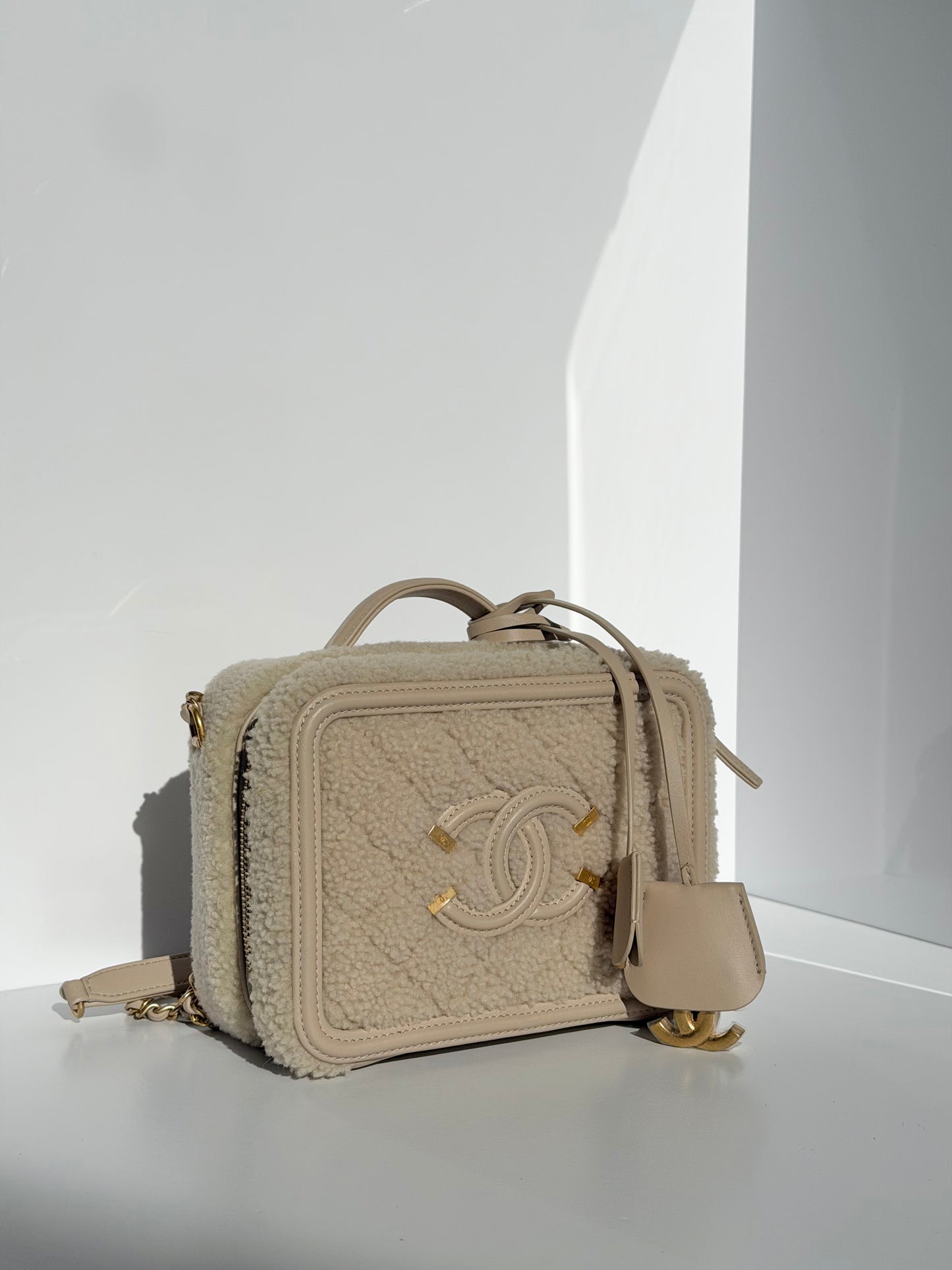 Chanel Small Nude Filigree Shearling Vanity Case