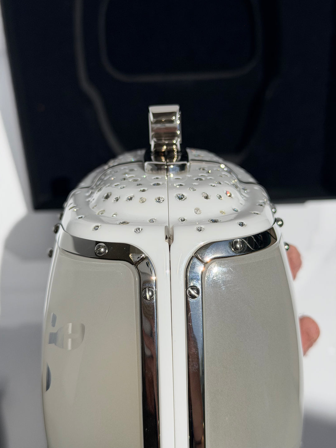 Chanel Ski Gondola Swarovski Minaudière White Silver Hardware 2019