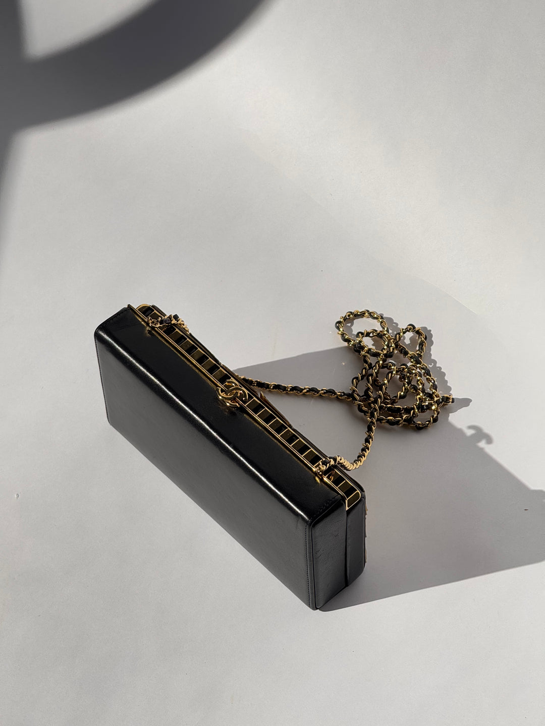 Chanel 19A Egypt Gold Lambskin Minaudiere Crossbody Black Gold 2019