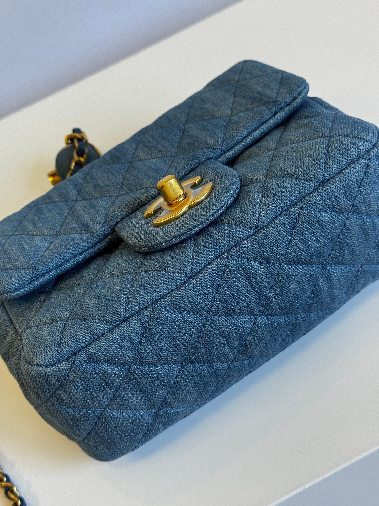 Chanel Denim Quilted Mini Pearl Crush Crossbody Bag