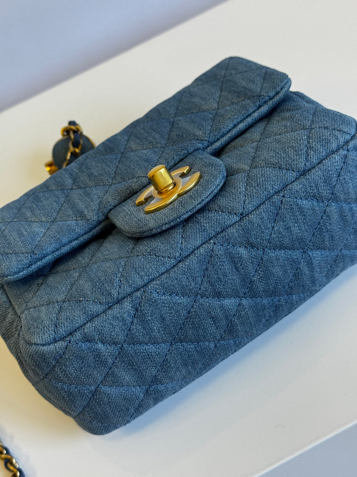 Chanel Denim Quilted Mini Pearl Crush Crossbody Bag