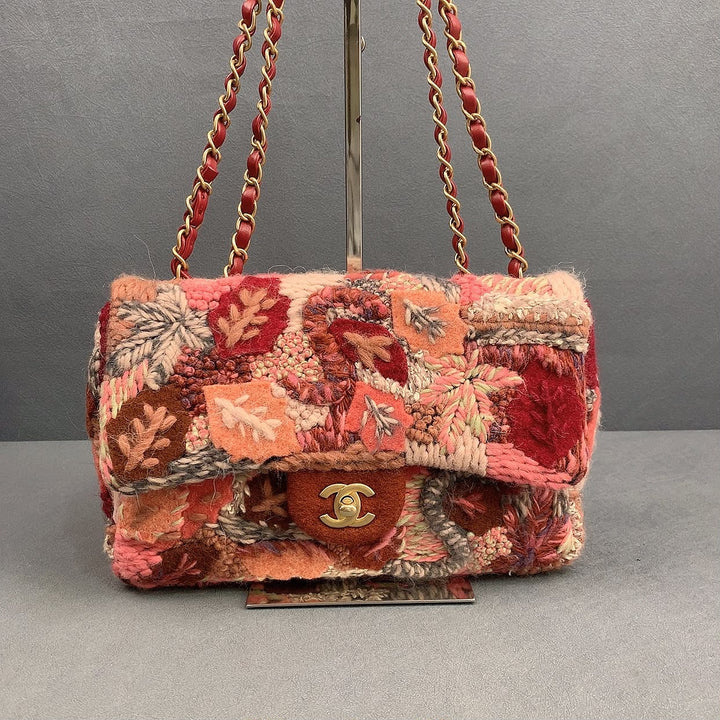 Chanel Embroidered Wool Medium Flap Bag Red Multicolor Gold Hardware 2018