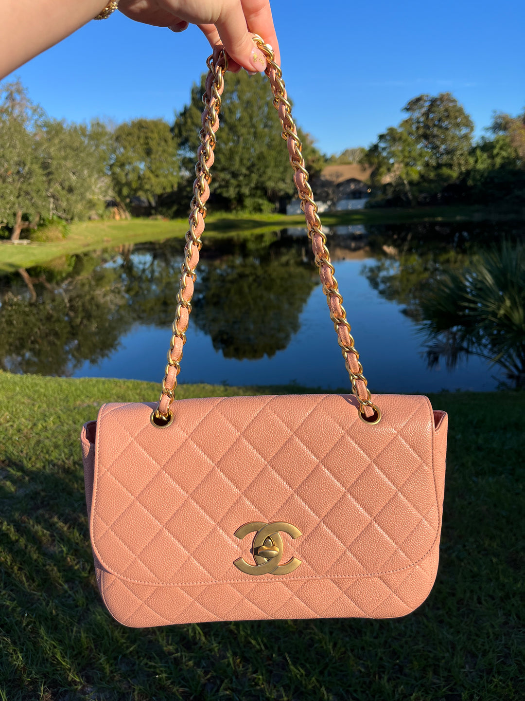 Chanel Light Pink Quilted Caviar XL Jumbo Single Flap