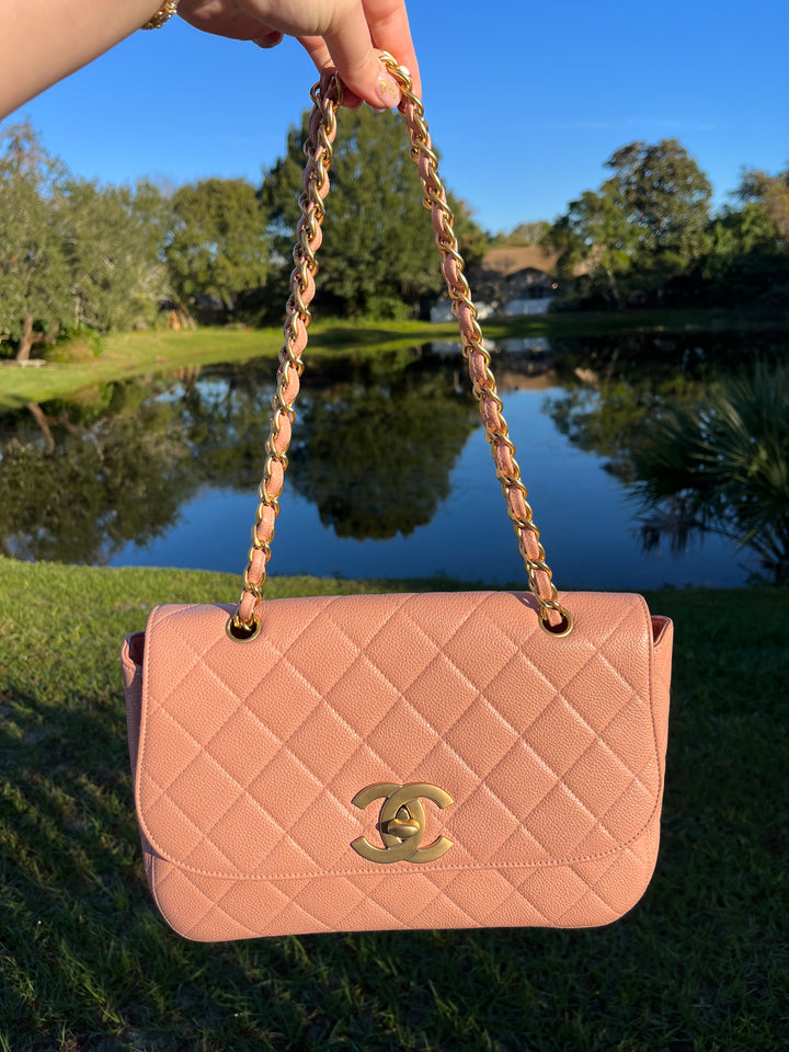 Chanel Light Pink Quilted Caviar XL Jumbo Single Flap