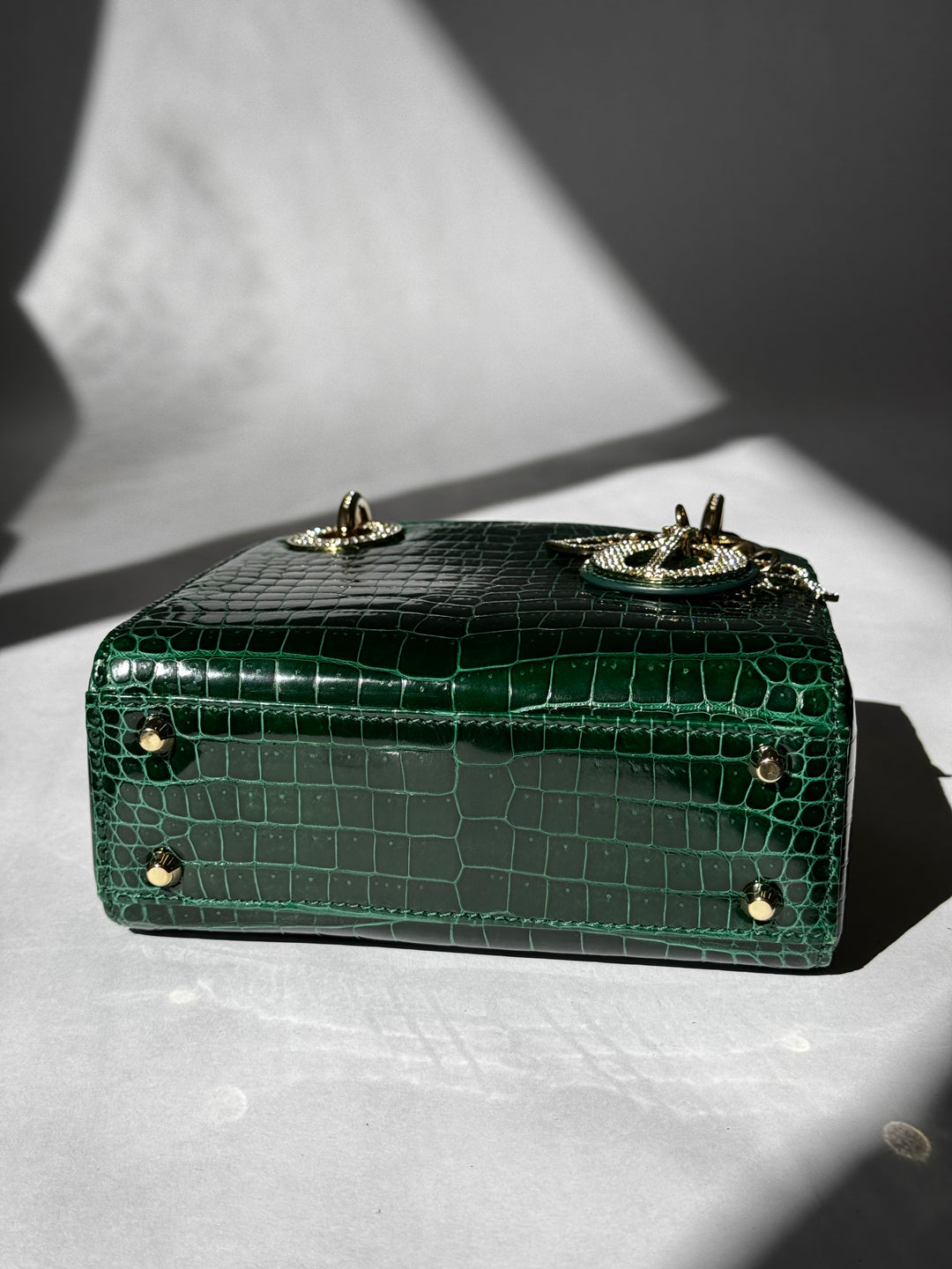 Lady Dior Emerald Crocodile Mini Top Handle