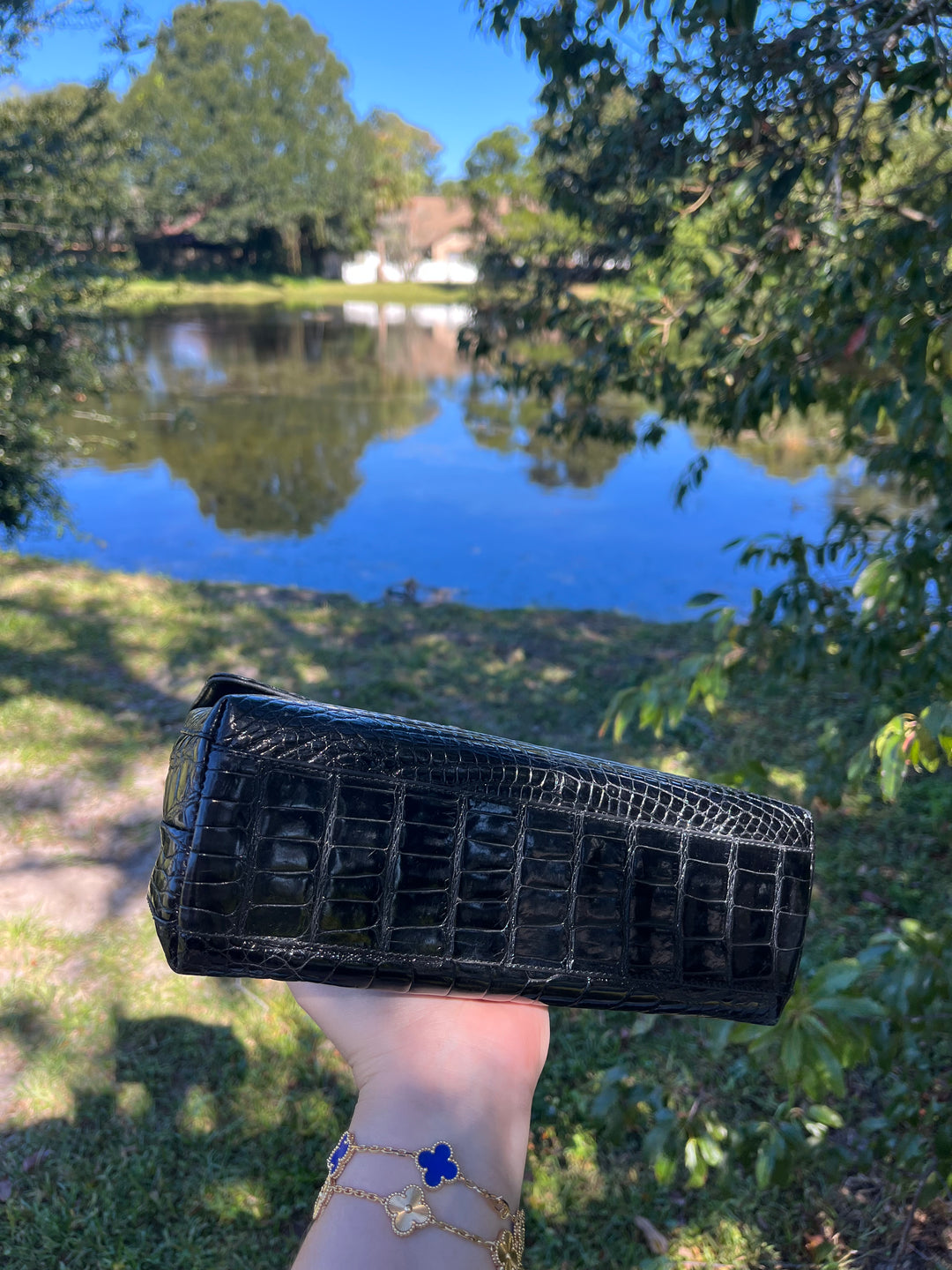 Chanel Vintage Small Crocodile Top Handle Flap Bag