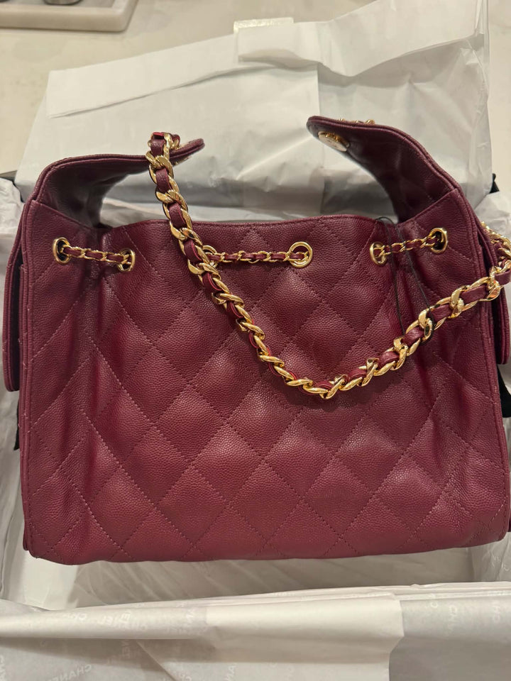 Chanel Small 25 Hobo Bag Caviar Leather Burgundy Antique Gold Hardware 2026