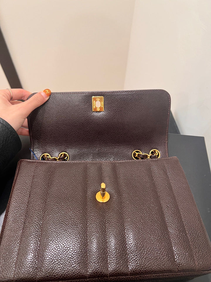 Chanel Mademoiselle Vertical Flap Brown Caviar Gold Hardware 1994