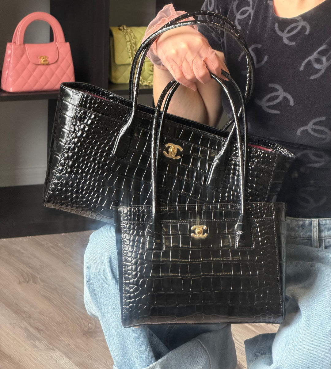 Chanel Mini Shopping Bag Crocodile Embossed Calfskin Black 2026