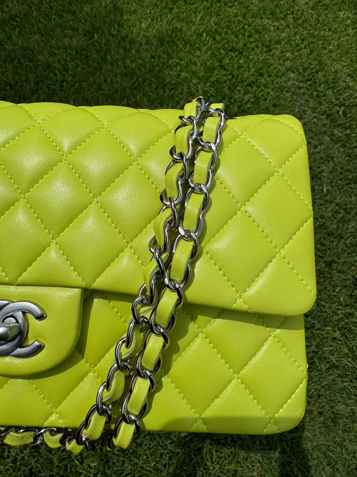 Chanel 21S Yellow Neon Lambskin Medium Flap Bag