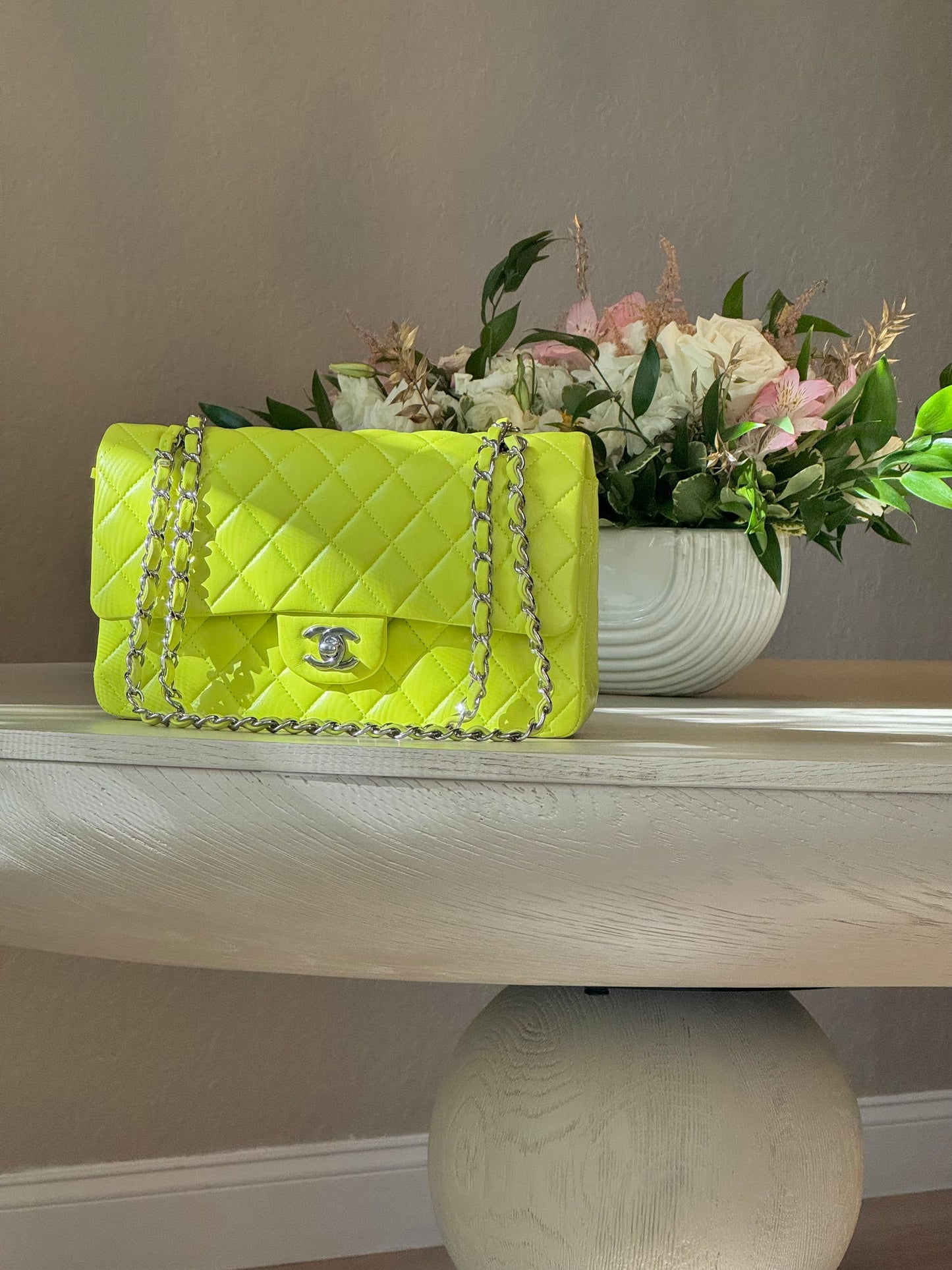 Chanel 21S Yellow Neon Lambskin Medium Flap Bag