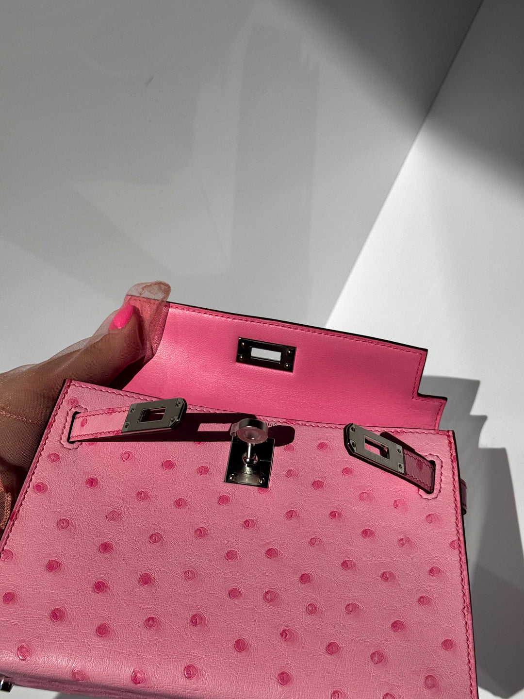 Hermes Mini Sellier Bubblegum Ostrich Kelly 20