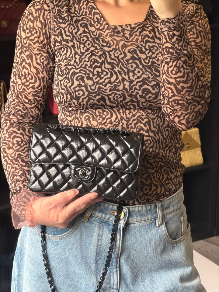 Chanel SO BLACK Small Crumpled Calfskin Double Flap Bag