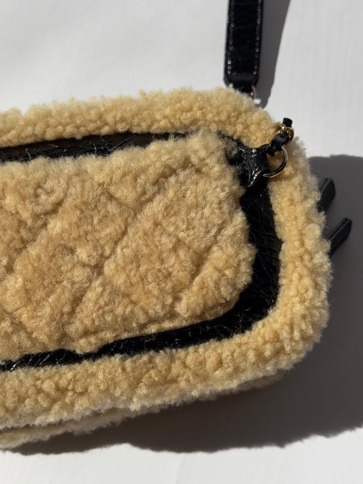 Chanel Shiny Crumpled Sheepskin Shearling CC Mania Waist Bag