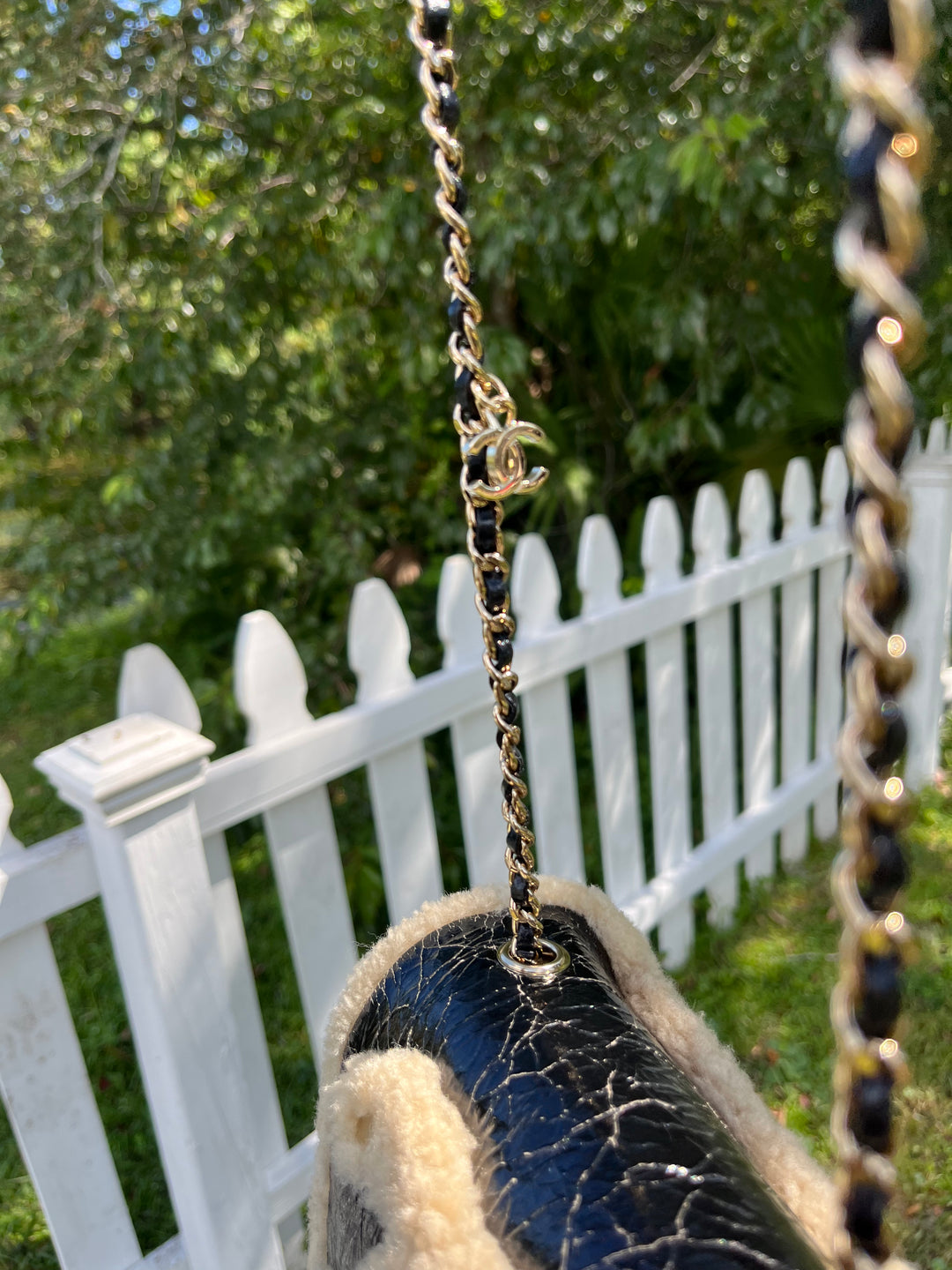 Chanel Black Shiny Crumpled Sheepskin and Shearling Mania Flap