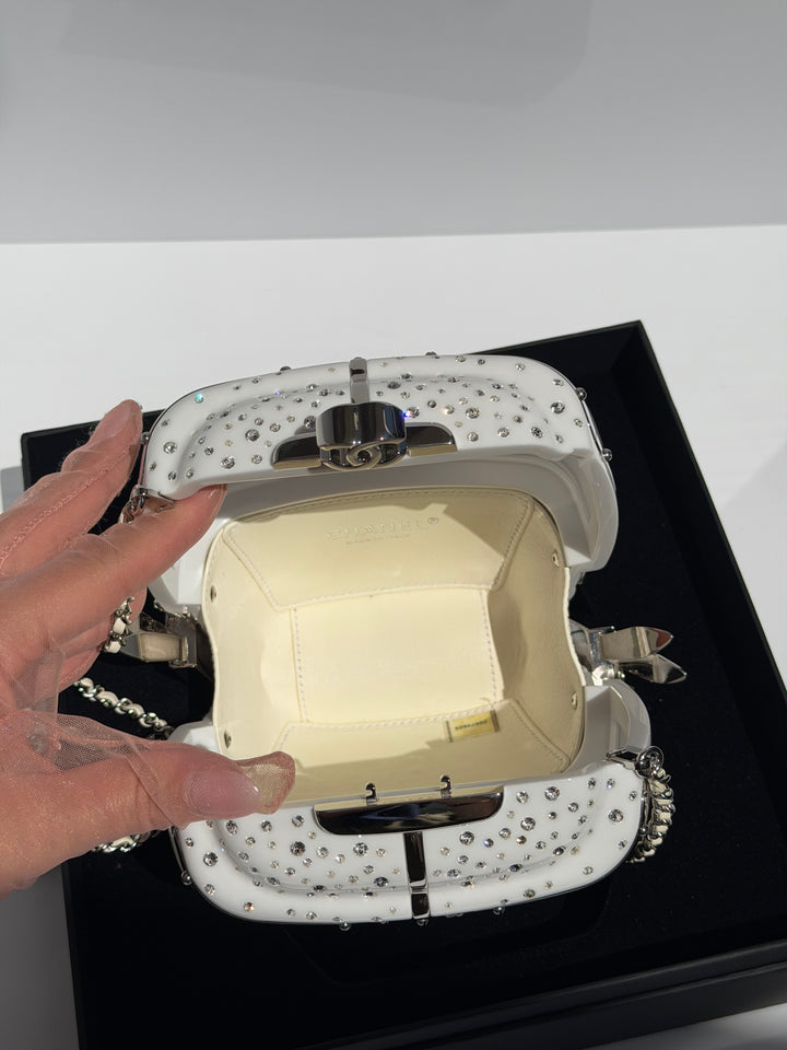 Chanel Ski Gondola Swarovski Minaudière White Silver Hardware 2019
