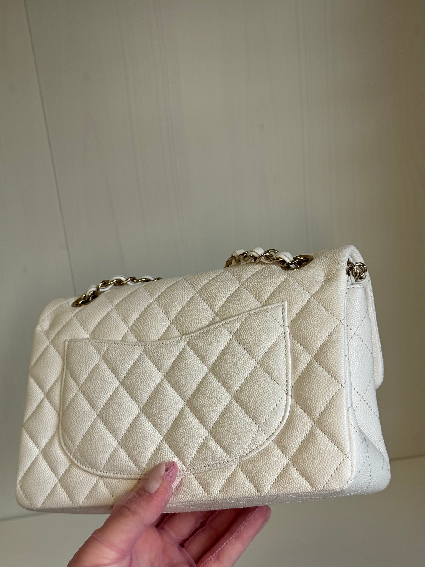 Chanel White Small Caviar Classic Flap Bag