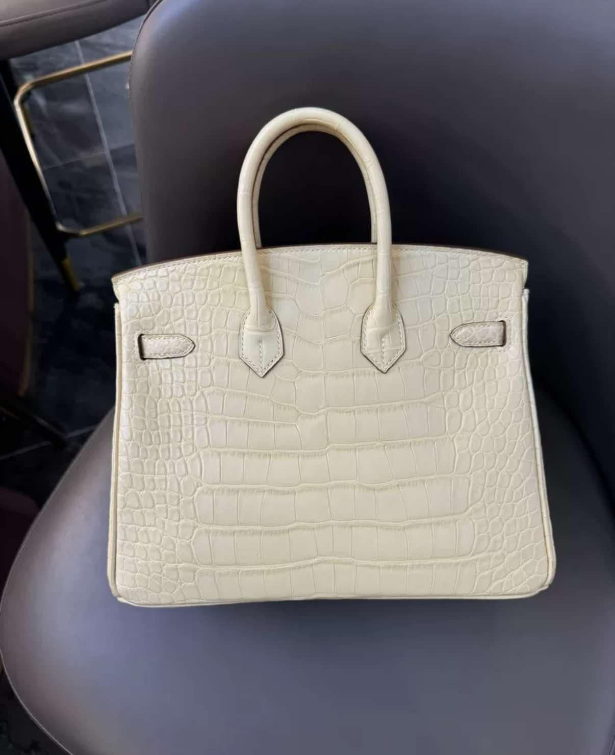 Hermes Matte Crocodile Vanille Birkin 25 GHW