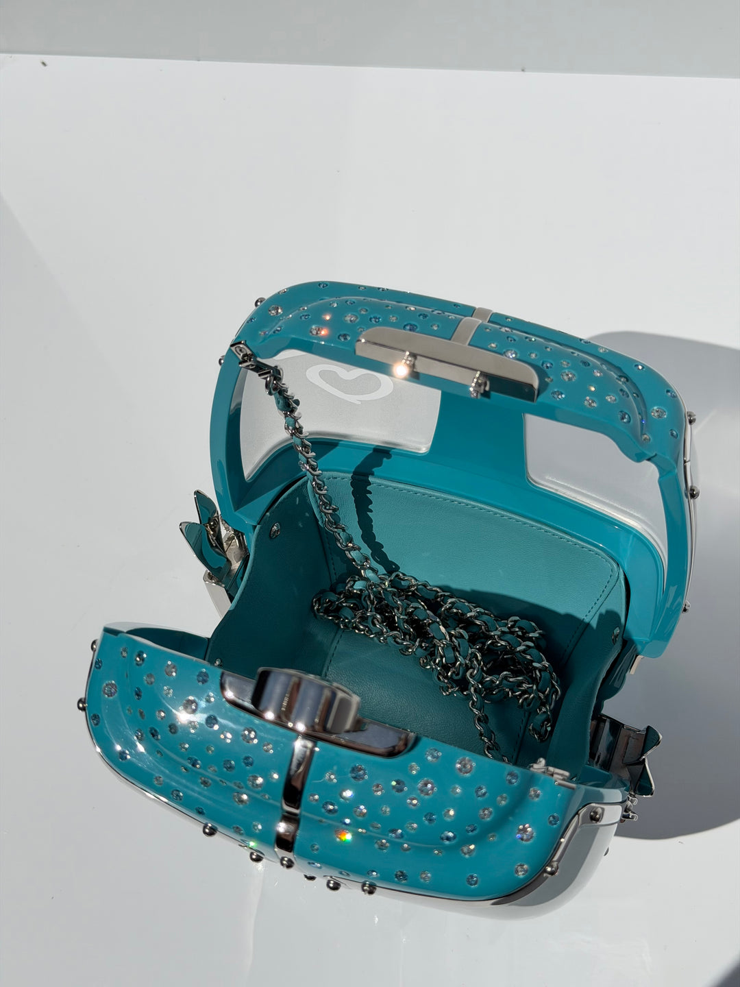 Chanel Ski Gondola Swarovski Minaudière Blue Silver Hardware 2019
