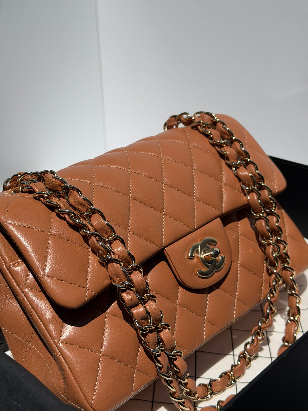 Chanel Small Classic Flap Bag Lambskin Caramel Light Gold Hardware 2022
