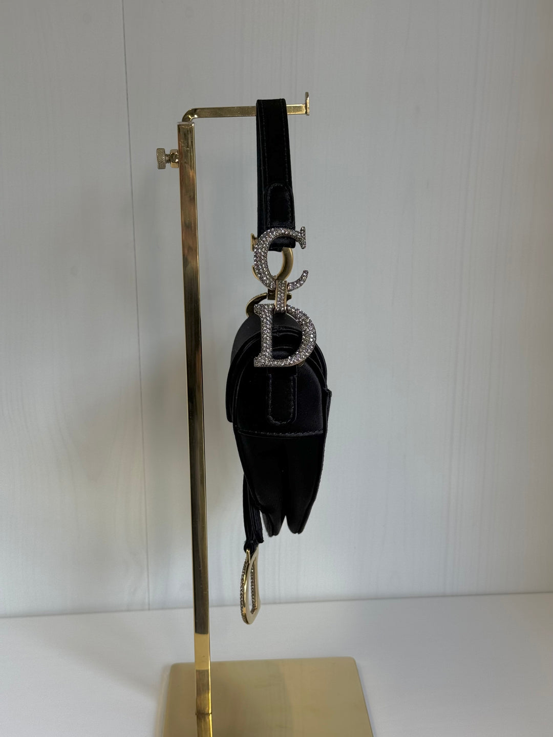 Christian Dior Black Satin Crystal Mini Saddle