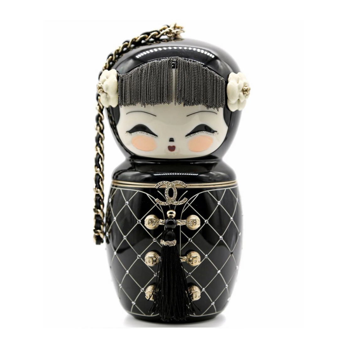 Chanel Black Plexiglass & Enamel Paris-Shanghai China Doll Minaudière