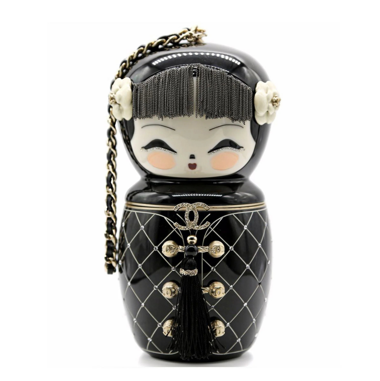 Chanel Black Plexiglass & Enamel Paris-Shanghai China Doll Minaudière