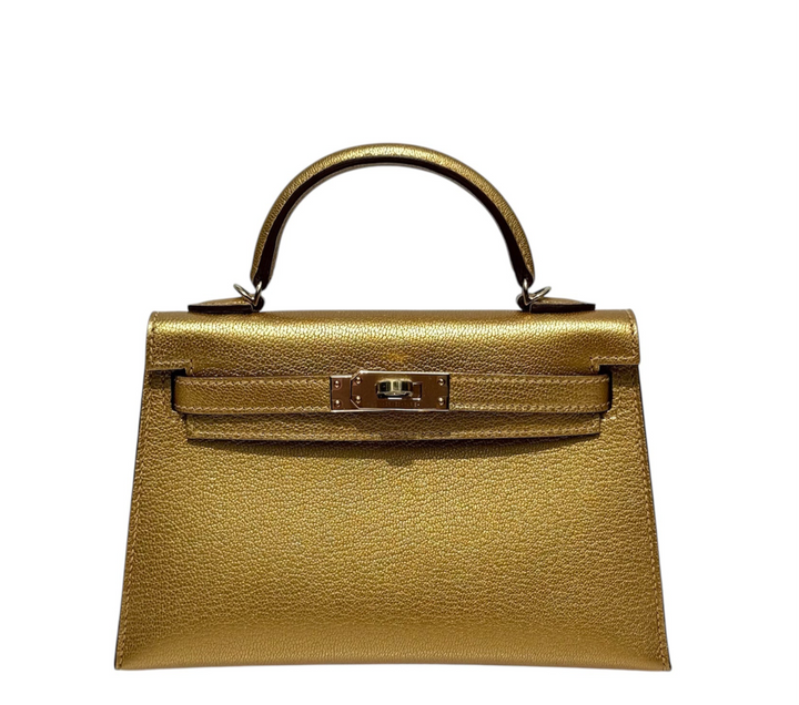Hermes Mini Sellier Gold Metallic Chevre Dore Kelly 20