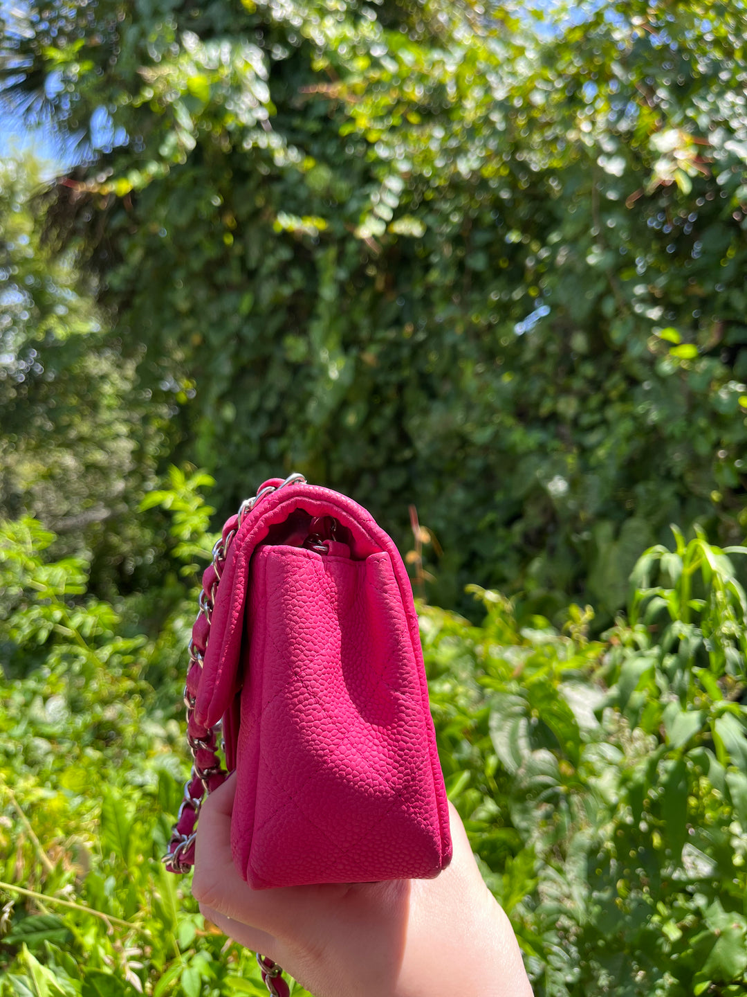 Chanel Hot Pink Caviar Mini Rectangular Flap Bag