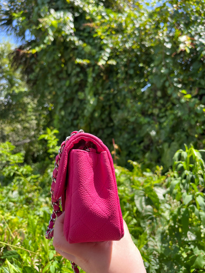 Chanel Hot Pink Caviar Mini Rectangular Flap Bag