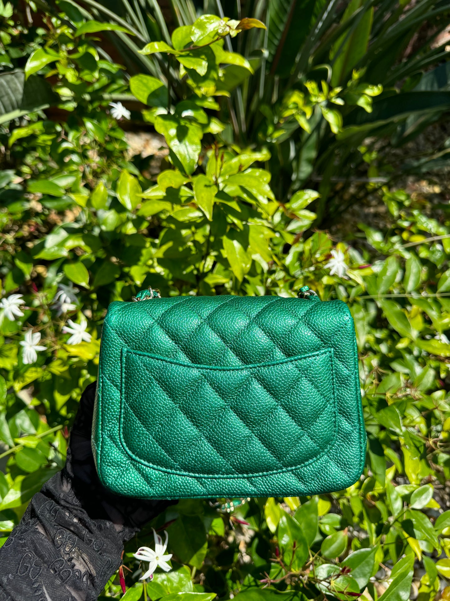 Chanel 18S Emerald Green Mini Square Caviar Flap Bag