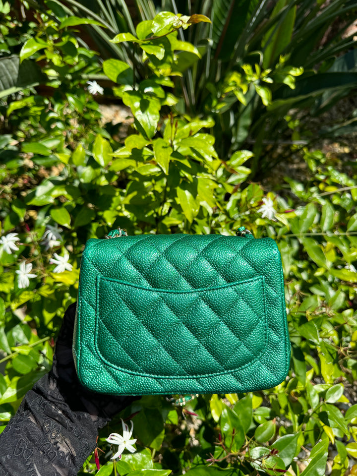 Chanel 18S Emerald Green Mini Square Caviar Flap Bag