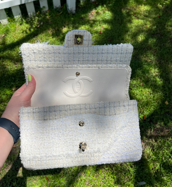 Chanel White Medium Tweed Patchwork Flap Bag
