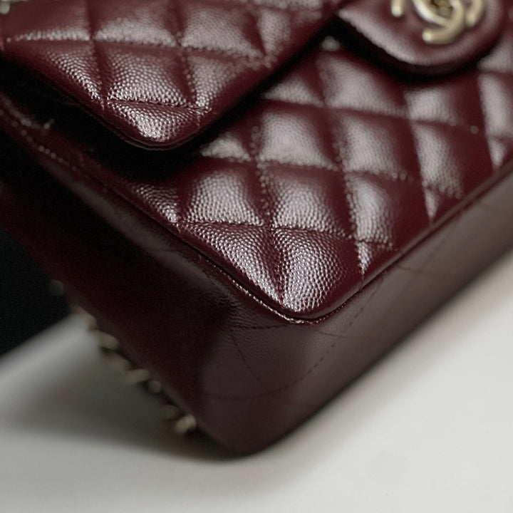 Chanel Small Classic Double Flap Caviar Burgundy Light Gold Hardware 2021
