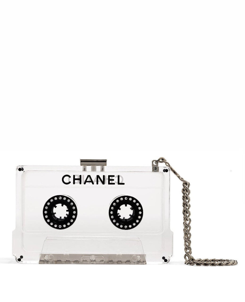 Chanel Clear Lucite Cassette Evening Clutch Silver Hardware 2004