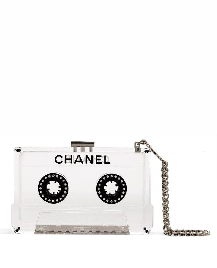 Chanel Clear Lucite Cassette Evening Clutch Silver Hardware 2004