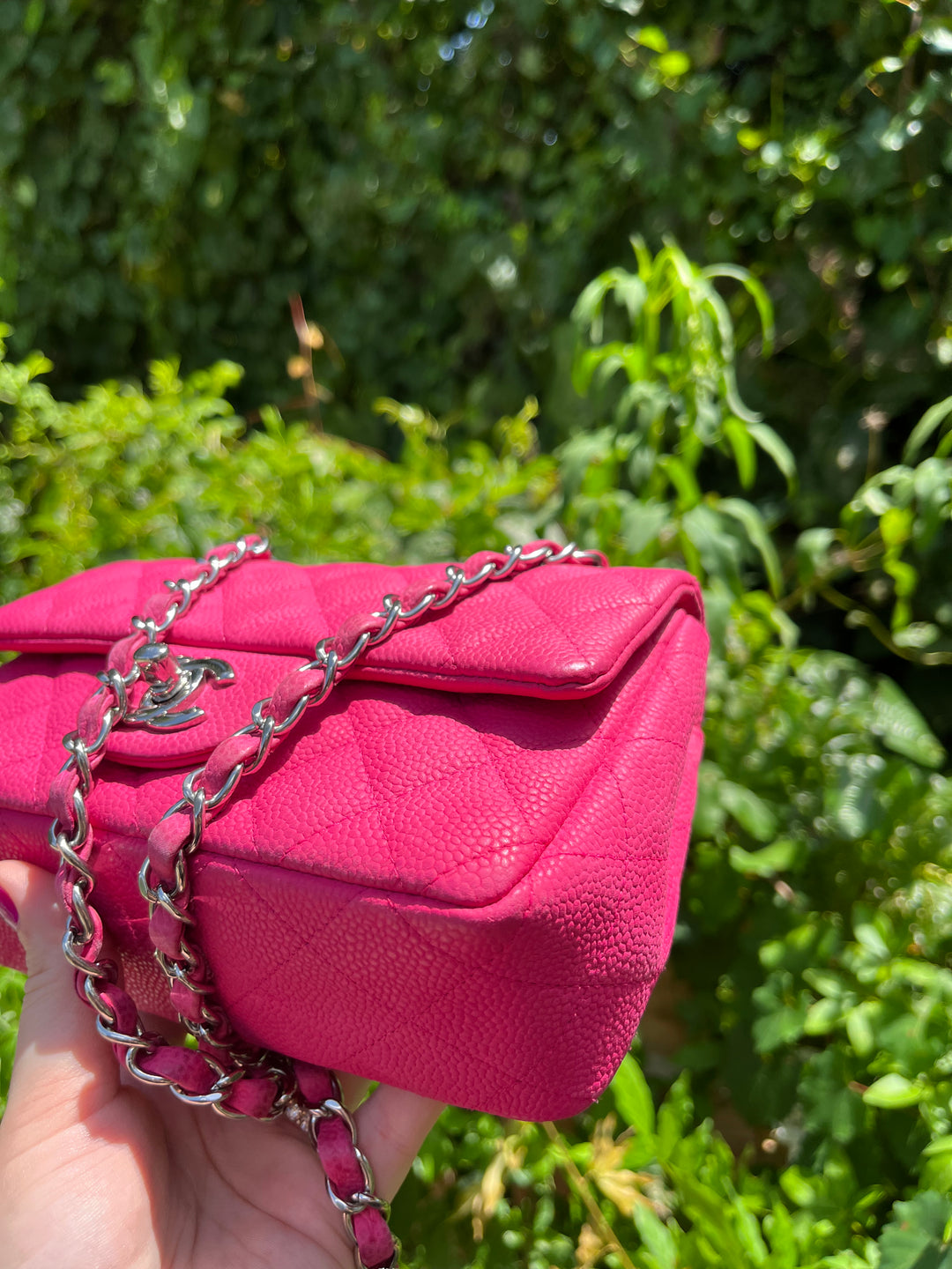 Chanel Hot Pink Caviar Mini Rectangular Flap Bag
