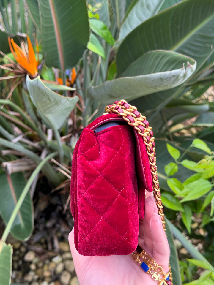Chanel Red Mini Velvet Enamel Flap Bag