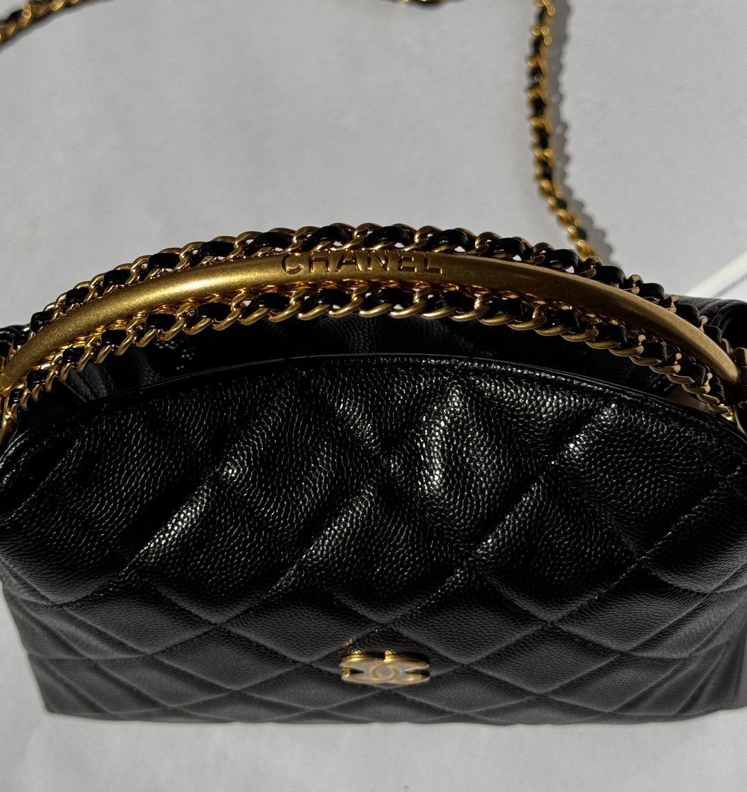 Chanel Top Handle Caviar Clutch With Chain Black Gold Hardware 2024