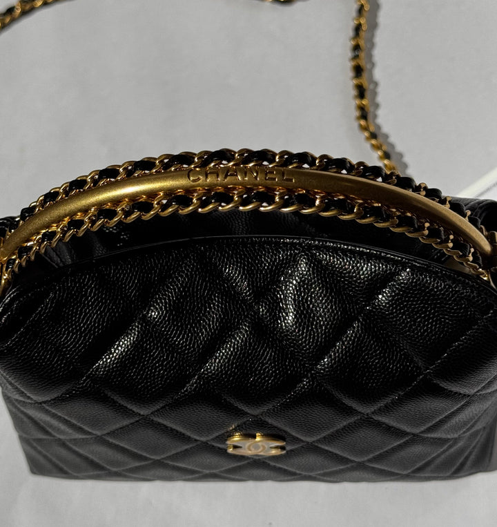 Chanel Top Handle Caviar Clutch With Chain Black Gold Hardware 2024